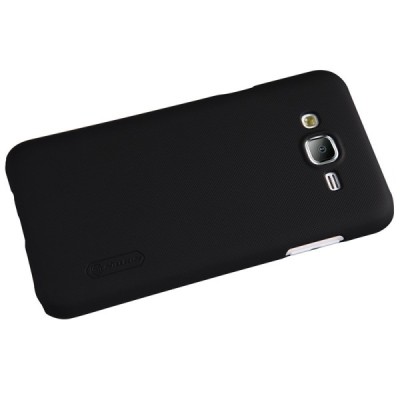 Samsung Galaxy J7 (J700) Nillkin Frosted Shield melns plastmasas apvalks + ekrāna aizsargplēve / Vacins.lv