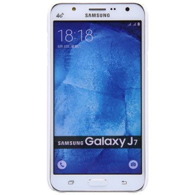 Samsung Galaxy J7 (J700) Nillkin Frosted Shield baltas plastikinis dėklas + apsauginė ekrano plėvelė / Priedai.lt