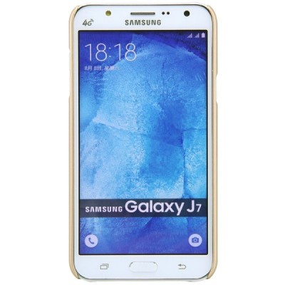 Samsung Galaxy J7 (J700) Nillkin Frosted Shield auksinis plastikinis dėklas + apsauginė ekrano plėvelė / Priedai.lt