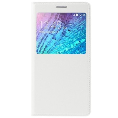 Samsung Galaxy J7 (J700) baltas odinis atverčiamas dėklas su langeliu / Priedai.lt