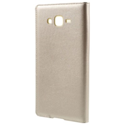 Samsung Galaxy J7 (J700) auksinis odinis atverčiamas dėklas su langeliu / Priedai.lt
