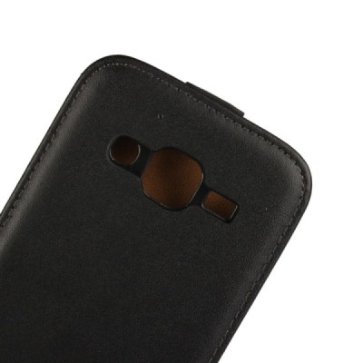 Samsung Galaxy J2 (J200) klasisks ādas vertikāli atvēramais melns maciņš / Vacins.lv