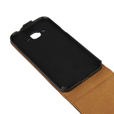 Samsung Galaxy J2 (J200) klasisks ādas vertikāli atvēramais melns maciņš / Vacins.lv