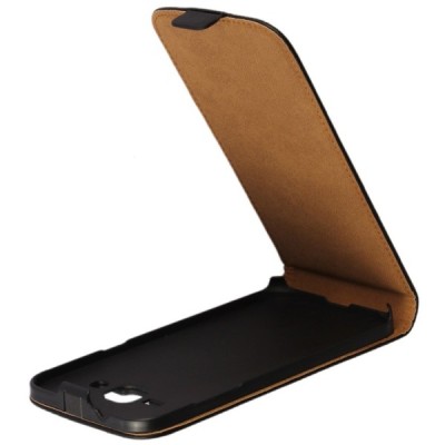 Samsung Galaxy J2 (J200) klasisks ādas vertikāli atvēramais melns maciņš / Vacins.lv
