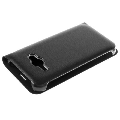 Samsung Galaxy J1 Ace (J110) juodas odinis atverčiamas Smart Wallet dėklas - piniginė / Priedai.lt