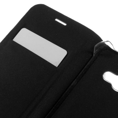 Samsung Galaxy J1 Ace (J110) juodas odinis atverčiamas Smart Wallet dėklas - piniginė / Priedai.lt