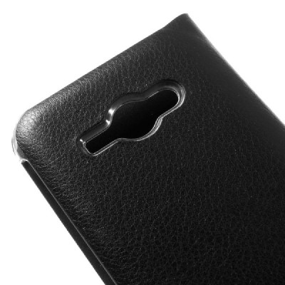 Samsung Galaxy J1 Ace (J110) juodas odinis atverčiamas Smart Wallet dėklas - piniginė / Priedai.lt