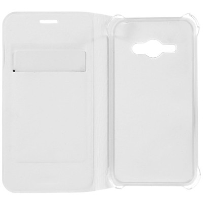 Samsung Galaxy J1 Ace (J110) baltas odinis atverčiamas Smart Wallet dėklas - piniginė / Priedai.lt