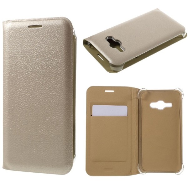 „Smart Wallet“ atverčiamas dėklas - auksinis (Galaxy J1 Ace)
