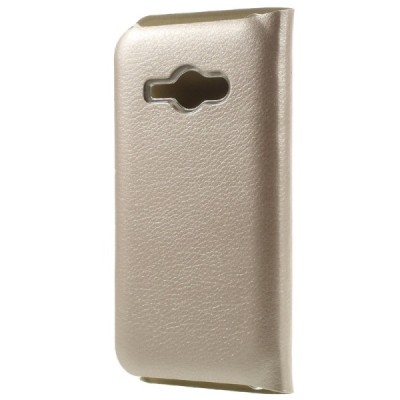 Samsung Galaxy J1 Ace (J110) auksinis odinis atverčiamas Smart Wallet dėklas - piniginė / Priedai.lt
