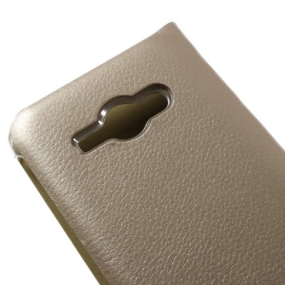 Samsung Galaxy J1 Ace (J110) auksinis odinis atverčiamas Smart Wallet dėklas - piniginė / Priedai.lt