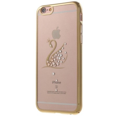 Apple iPhone 6 (6s) „Kavaro“ Swan plastikinis skaidrus permatomas auksinis dėklas su kristalais / Priedai.lt