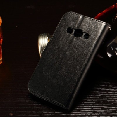 Samsung Galaxy Xcover 3 (G388) atverčiamas juodas odinis dėklas - piniginė / Priedai.lt