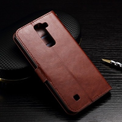 LG K10 (K420N) atvēramais ādas brūns maciņš (maks) / Vacins.lv