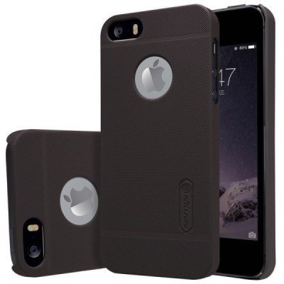 Apple iPhone 5S Nillkin Frosted Shield brūns plastmasas futrālis + ekrāna aizsargplēve / Vacins.lv