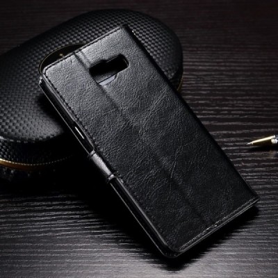 Samsung Galaxy A7 2016 (A710) atvēramais ādas melns maciņš (maks) / Vacins.lv