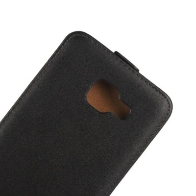 Samsung Galaxy A7 2016 (A710) klasisks ādas vertikāli atvēramais melns maciņš / Vacins.lv