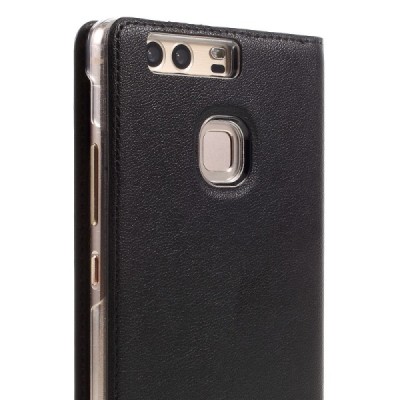 Huawei P9 melns atvēramais Smart Window ādas maciņš / Vacins.lv