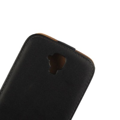Huawei Y5 (Y560) klasisks ādas vertikāli atvēramais melns maciņš / Vacins.lv