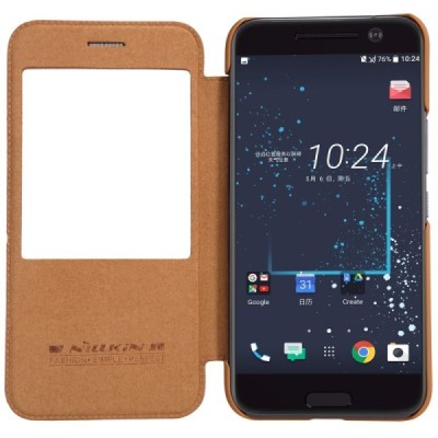 Prabangus „Nillkin“ Qin serijos rudas odinis atverčiamas HTC 10 (Lifestyle) dėklas / Priedai.lt