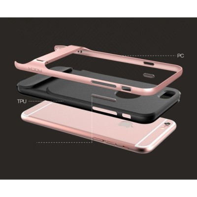 „Rock“ Royce Kickstand sustiprintos apsaugos Apple iPhone 6 Plus (6s Plus) juodas rožinės spalvos apvadais kieto silikono (TPU) 