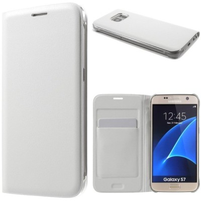 Samsung Galaxy S7 (G930) balts atvēramais Smart Wallet ādas maciņš - maks / Vacins.lv