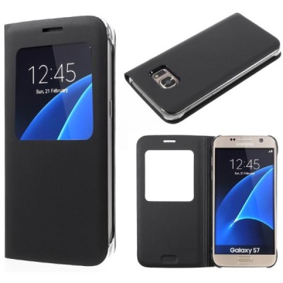 Samsung Galaxy S7 (G930) atvēramais maciņš ar lodziņu - melns / Vacins.lv