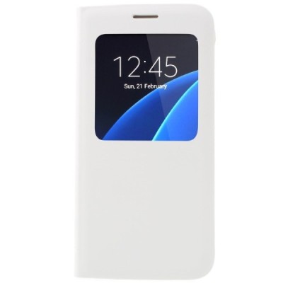 Samsung Galaxy S7 (G930) atvēramais maciņš ar lodziņu - balts / Vacins.lv