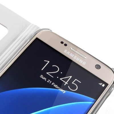 Samsung Galaxy S7 (G930) atvēramais maciņš ar lodziņu - balts / Vacins.lv