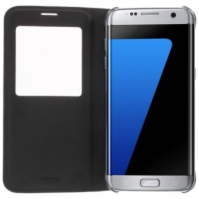 Samsung Galaxy S7 Edge (G935) atvēramais maciņš ar lodziņu - melns / Vacins.lv