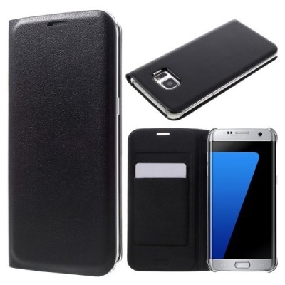 Samsung Galaxy S7 Edge (G935) melns atvēramais Smart Wallet ādas maciņš - maks / Vacins.lv