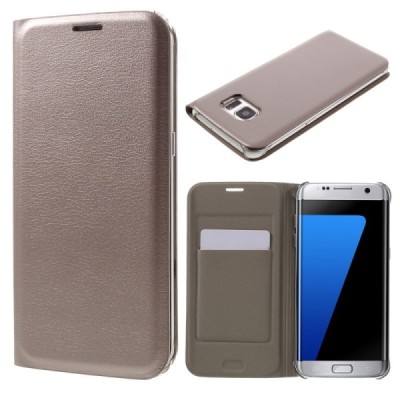 Samsung Galaxy S7 Edge (G935) zelta atvēramais Smart Wallet ādas maciņš - maks / Vacins.lv