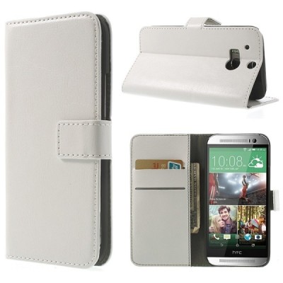HTC One M8 atvēramais balts ādas futrālis - maciņš / Vacins.lv