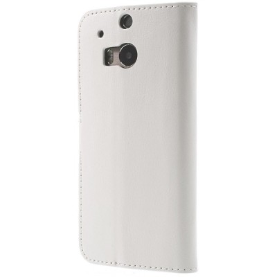 HTC One M8 atvēramais balts ādas futrālis - maciņš / Vacins.lv