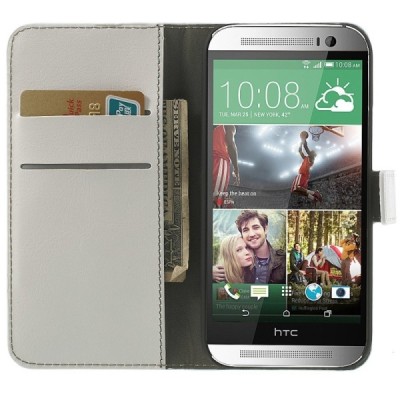 HTC One M8 atvēramais balts ādas futrālis - maciņš / Vacins.lv