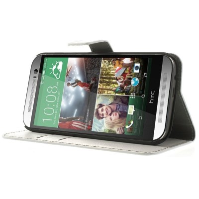 HTC One M8 atvēramais balts ādas futrālis - maciņš / Vacins.lv