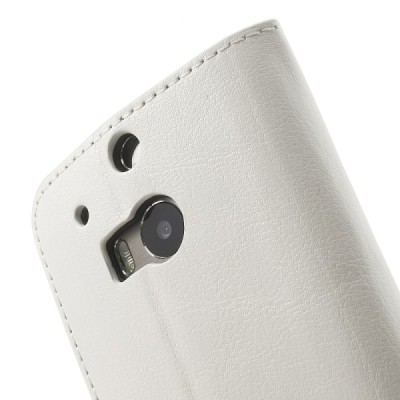 HTC One M8 atvēramais balts ādas futrālis - maciņš / Vacins.lv