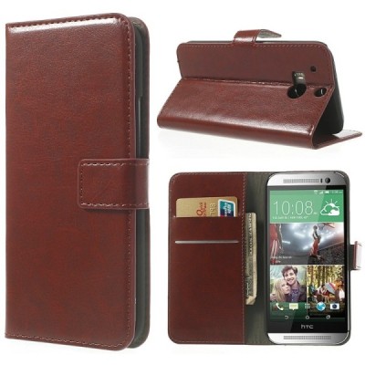 HTC One M8 atvēramais brūns ādas futrālis - maciņš / Vacins.lv
