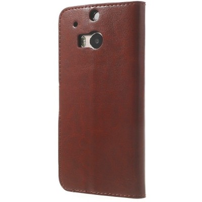 HTC One M8 atvēramais brūns ādas futrālis - maciņš / Vacins.lv