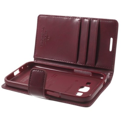 Mercury Blue Moon Samsung Galaxy Core Prime (G360) atvērams bordo ādas maciņš / Vacins.lv
