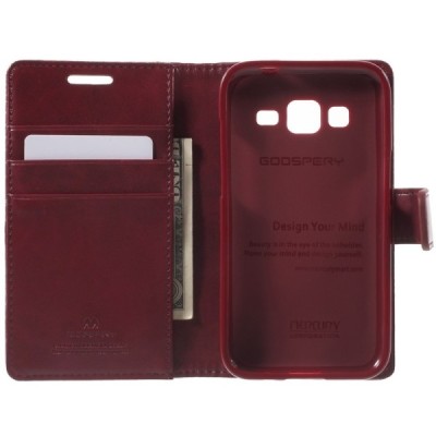 Mercury Blue Moon Samsung Galaxy Core Prime (G360) atvērams bordo ādas maciņš / Vacins.lv