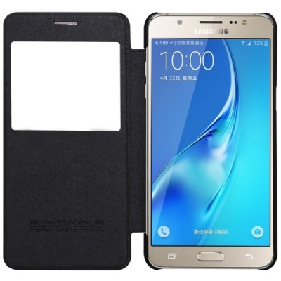 Greznais „Nillkin“ Qin sērijas ādas atvērams melns Samsung Galaxy J7 2016 (J710) maciņš / Vacins.lv