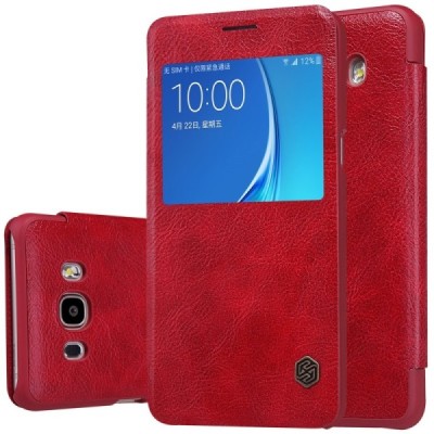 Greznais „Nillkin“ Qin sērijas ādas atvērams sarkans Samsung Galaxy J7 2016 (J710) maciņš / Vacins.lv