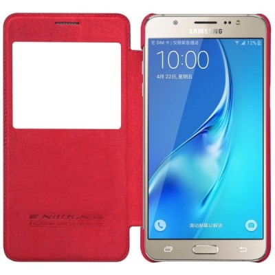 Greznais „Nillkin“ Qin sērijas ādas atvērams sarkans Samsung Galaxy J7 2016 (J710) maciņš / Vacins.lv