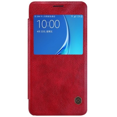 Greznais „Nillkin“ Qin sērijas ādas atvērams sarkans Samsung Galaxy J7 2016 (J710) maciņš / Vacins.lv