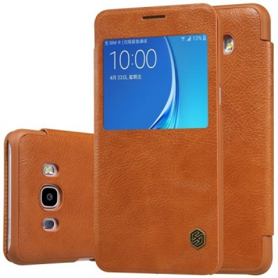 Prabangus „Nillkin“ Qin serijos rudas odinis atverčiamas Samsung Galaxy J7 2016 (J710) dėklas / Priedai.lt