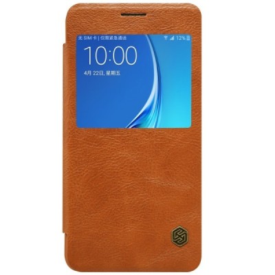 Prabangus „Nillkin“ Qin serijos rudas odinis atverčiamas Samsung Galaxy J7 2016 (J710) dėklas / Priedai.lt
