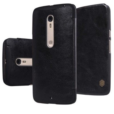 Prabangus „Nillkin“ Qin serijos juodas odinis atverčiamas Motorola Moto X Style dėklas / Priedai.lt