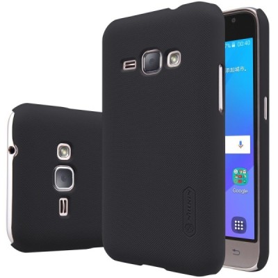 Samsung Galaxy J1 2016 (J120) Nillkin Frosted Shield juodas plastikinis dėklas + apsauginė ekrano plėvelė / Priedai.lt