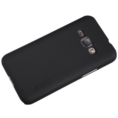 Samsung Galaxy J1 2016 (J120) Nillkin Frosted Shield juodas plastikinis dėklas + apsauginė ekrano plėvelė / Priedai.lt